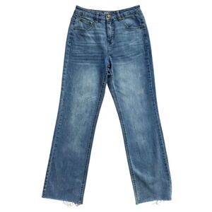 OAT NEW YORK Straight Leg Raw Hem Jeans Women's Sz 25 High Rise Capsule Everyday